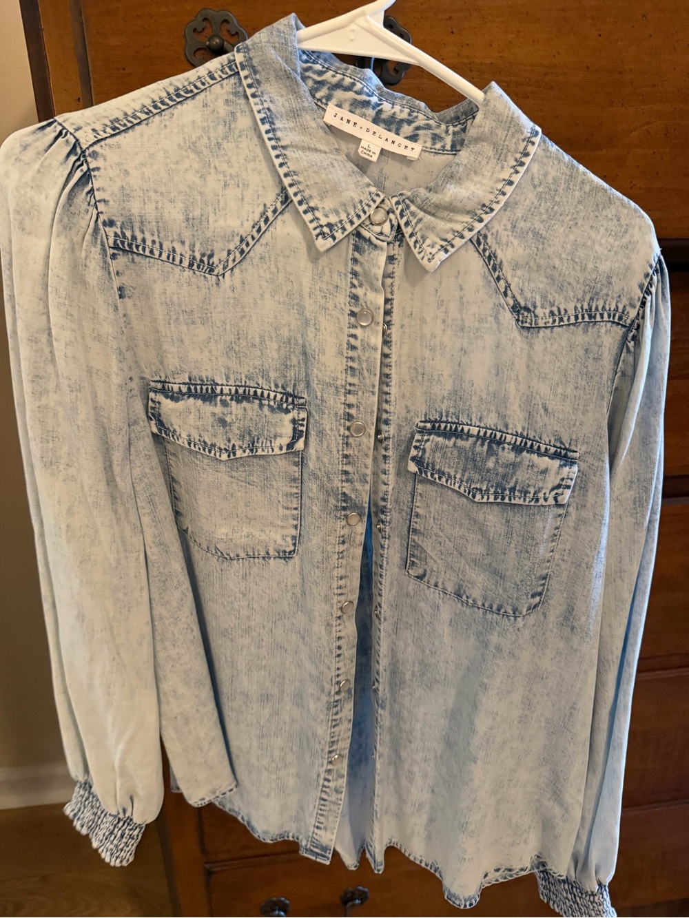 Jane and Delancey Light Blue Acid Wash Denim Shirt